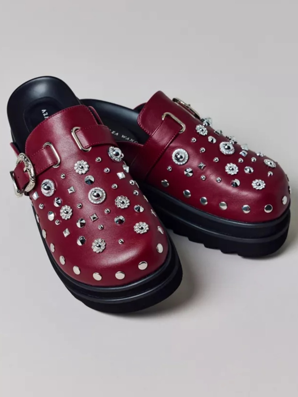 Azalea Wang Burgundy Studded Platform Mule